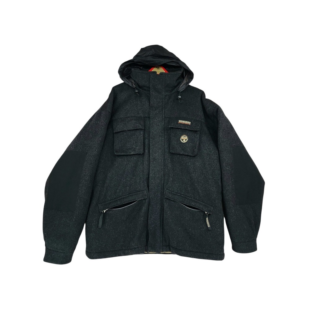 Napapijri Wool Coat XXL Men Black Gray Loden Antarctic Research Parka Hooded